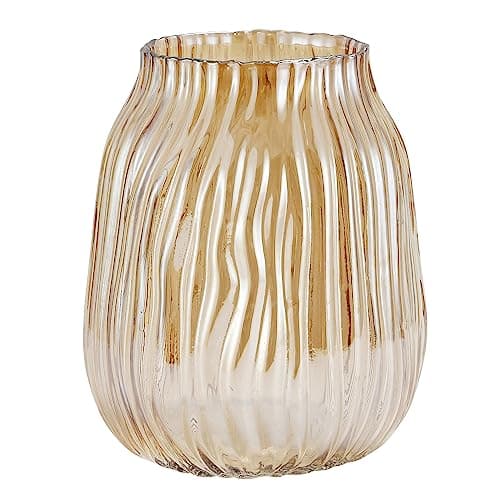 Image of Large Amber Glass Vase for Flowers Ribbed Tall Gold Floor Vase 21cm Decorative Vases for Home Table Centerpieces Flowers Decor and Farmhouse(Brown 21cm)