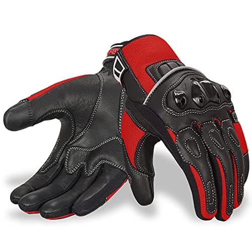 Image of Oro Biker Motorbike Motorcycle Gloves, Premium Leather and Summer Mesh Hard Knuckle Touch Screen Motorbike Gloves Racing ATV Riding Gloves for Men (X-Large, Black/Red)