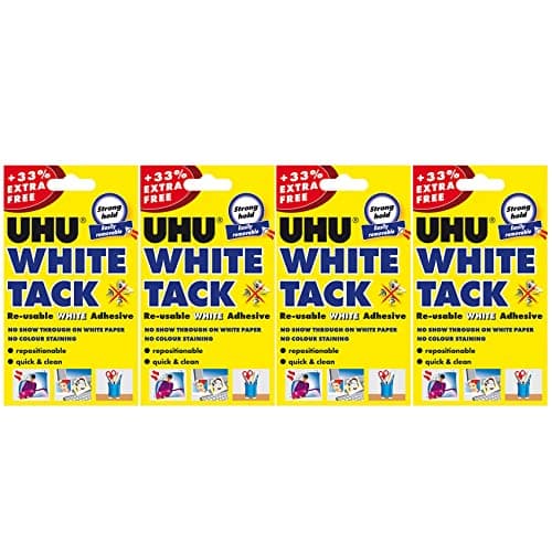 Image of UHU WHITE TACK | Original REUSABLE Sticky Adhesive | Multi-Purpose | Repositionable | HOME SCHOOL OFFICE (4 x PACKS UHU - WHITE TACK)