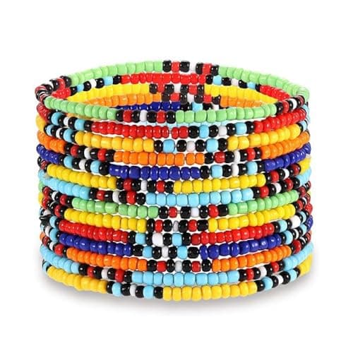 Image of Kysin Chiys 14 Pcs Set Bead Stretch Bracelets Star Colorful Tiny Beaded Stackable Bracelets Boho Vacation Adjustable Daily Festival Bangle Bracelet for Women, adjustable, Stone, no gemstone