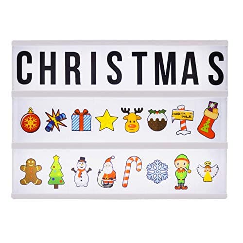 Image of Locomocean A4 Cinematic Lightbox | Incl 160 Letters & Emoji (Christmas Emoji Included) | Illuminated Light Up Box Sign | Battery or USB Powered | Integrated Letter Storage for 220 Tiles and USB Lead.