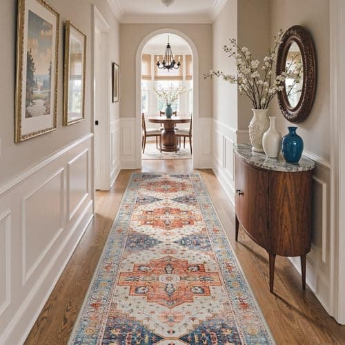Image of BEIMO Runner Rugs for Hallway 80x300cm, Non-Slip Extra Long Washable Runner Rugs Soft Low Pile, Modern Vintage Rug Carpet Runners for Entryway Kitchen Bedside Laundry Room, Terracotta