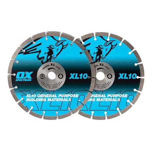 Image of OX Trade XL-10 Segmented Diamond Blade Twin Pack – 230mm Dia/22.23mm, General Purpose Cutting Disc for Concrete, Bricks, Kerbs, Pavers & Building Materials, Fits Angle Grinder & Disc Cutter