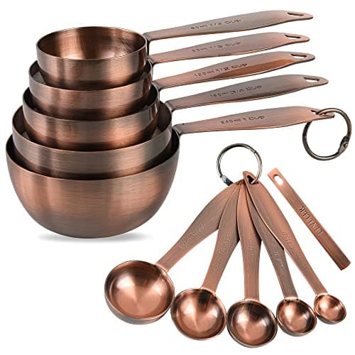 Image of Copper measuring cups and spoons set,Includes 5 Copper Measuring Cups and 5 Measuring Spoons and Measure Ingredient Leveler and Rings（copper））