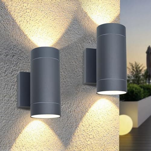 Image of EBION Outdoor Wall Lights,IP65 Waterproof Up and Down Outside Lights Mains Powered, Exterior Wall Sconce Lights GU10,Anthracite Aluminium Wall Lamp for Front Door,Porch,Garden,Garage,2 Pack