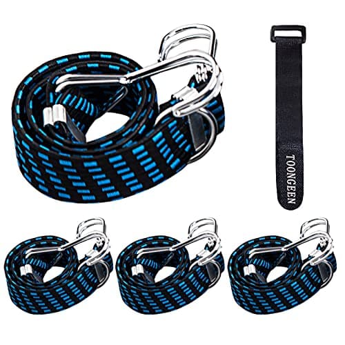Image of Bungee Cords with Hooks Heavy Duty 4 Pack, Premium Elastic Luggage Bungee Straps Suitable for Bicycles Camping Car Roof Rack Strap Tarpaulin Fixings (23 Inch, Blue)