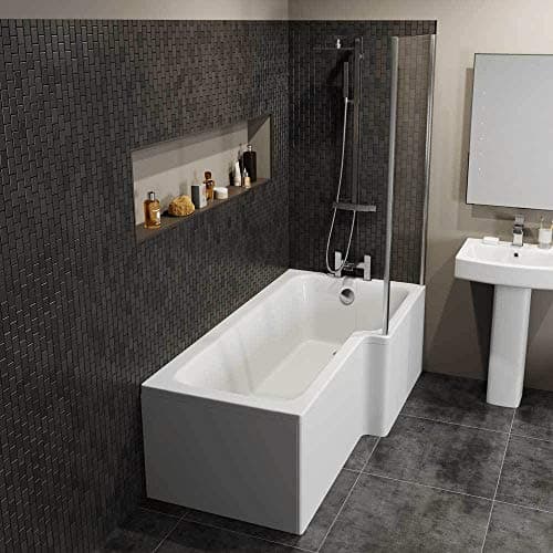 Image of Modern 1700mm L Shaped Right Hand Shower Bath Front and End Panel Acrylic Bathtub White Bathroom Tub