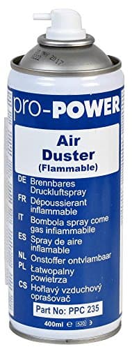 Image of Pro Pwr Air Duster 400ml Spray Can - high pressure liquefied gas aerosol, powerful blast for the easy removal of dust & other loose contamination from electronics/keyboards - RoHS Compliant (1 can)