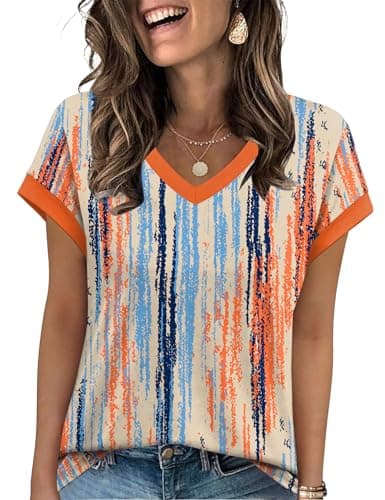 Image of WIHOLL Womens Summer Tops Ladies V Neck T Shirts for Women UK Casual Short Sleeve Fashion Dressy Tunic Size 18-20 Tie-dye