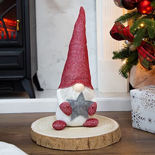 Image of The Christmas Workshop Felt Gnome Ornament/Festive Collectable Gonk/Woolen Decoration and Sizes (White & Red Seated)