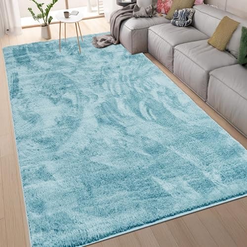 Image of homeart Area Rugs – Soft, Short Pile Monochrome Carpets - Anti-Slip Backing, Machine Washable, Modern Fluffy Rugs for Living Room, Bedroom, Kitchen, Enterance - Turquoise, 120x170 cm