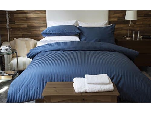 Image of Belledorm 540 Thread Count Satin Stripe Duvet Cover Set (Kingsize) (Navy)