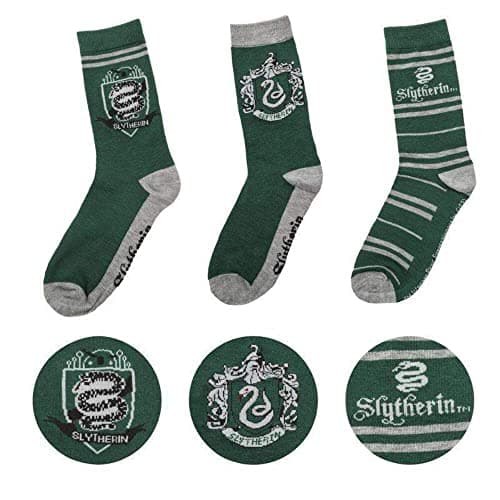 Image of Cinereplicas - Harry Potter - Unisex's 3-Pack - Hogwarts Houses Patterned Socks - Slytherin - Shoe 6 to 12…