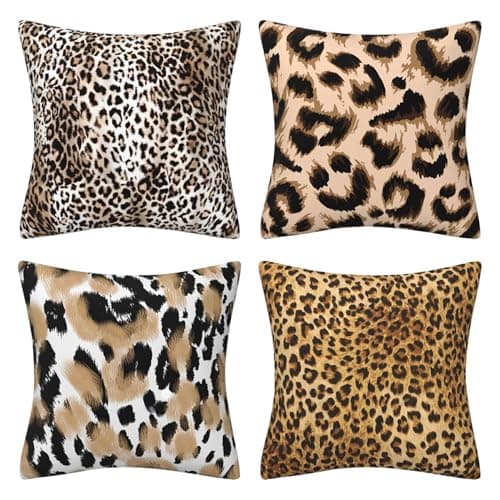 Image of Umimiss Leopard Print Cushion Covers - 45 X 45CM Leopard Print Covers Set of 4, Soft Animal Soft Faux Fur Zebra Pillow Cover, Cute Pillow Cover for Children’s Rooms Sofa Car Cushions Bedroom