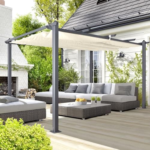Image of Oseasons Acorn 4m Rectangular Aluminium Pergola Gazebo in Creamy White - Premium Outdoor Patio Canopy with Adjustable Louvres, Weatherproof Garden Shelter for Garden, Patio or Deck