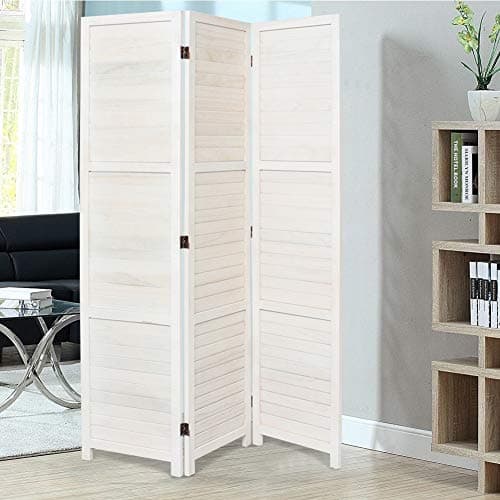 Image of INMOZATA 3 Panel Folding Privacy Screen Room Divider, Paulownia Solid Wood Movable Partition Screen Decorative for Living Room, Bedroom, Study, Office, 120 x 170cm White