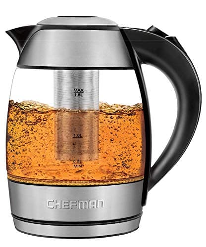 Image of Chefman Electric Glass Kettle with Tea Infuser, 1.8L, Fast-Boiling Water Heater w/ Auto Shut-off & Boil-dry Protection, Cordless Pouring, BPA-Free, Stainless Steel
