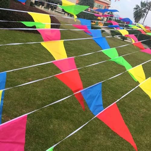 Image of Voarge 150 x Bunting Flags Triangle Banner, 80 m Multi-Coloured Bunting, Triangle Bunting Party Decorations Garland, Waterproof Nylon for Birthday, Wedding, Baby Shower, Garden