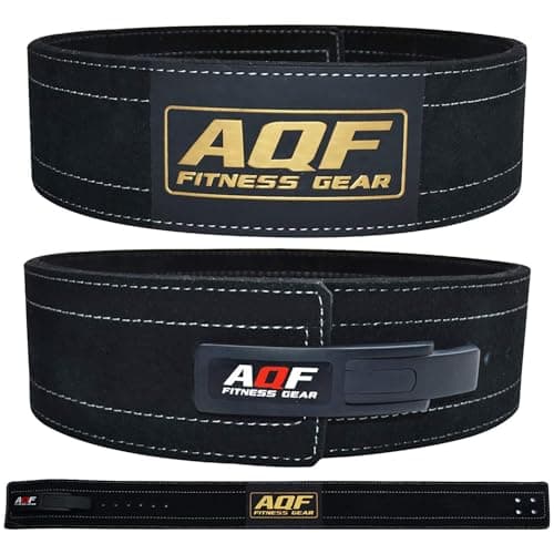 Image of AQF Leather Weight Lifting Belt - IPL and USPA Approved Powerlifting Belt Back Support - 4” Wide x 10mm Thick Lever Buckle Cowhide Leather Deadlifting Training Bodybuilding Belt (Black, M)