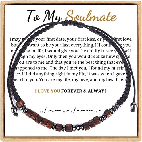 Image of To My Soulmate, I Love You Forever & Always Morse Bracelet, Morse Code Bracelets for Women and Men, Adjustable Inspirational Beaded Bracelets, Anniversary Birthday Gifts for Her Him