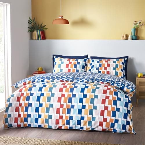Image of Catherine Lansfield Bryson Geo Reversible King Duvet Cover Set with Pillowcases Bright