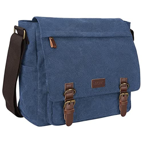 Image of S-ZONE Men's Messenger Bag Crossbody Shoulder 14-17.3Inch Laptop Vintage Canvas Briefcase Satchel for Work School Traveling Daily Use Multiple Pocket