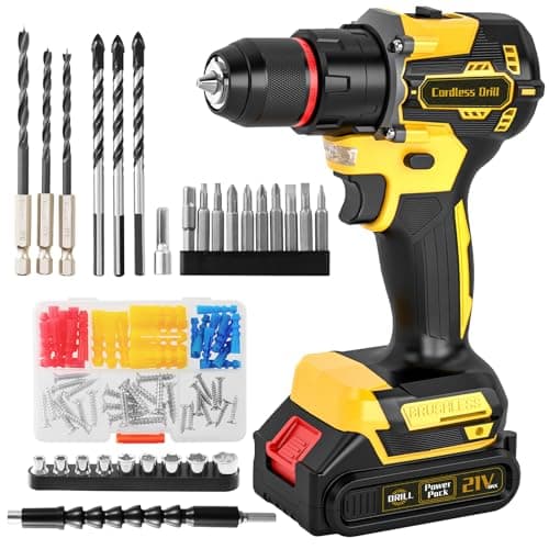Image of Drill, Cordless Brushless Hammer Drill and Screwdriver Set, 87PCS Accessories 2.0Ah 10mm 60N.m, 2 Speed 25+3 Electric Screwdriver, Power Impact Combi Battery Hand Drills Tool for Home Repair Men Gift