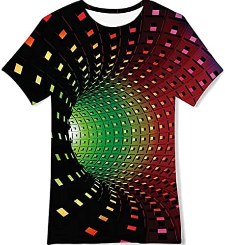 Image of Belovecol Boys Girls T Shirts Black and Red Vertigo Hypnotic Printing Tee Shirts Green Tunnel Cool T-Shirt Age 10 11 12 Years