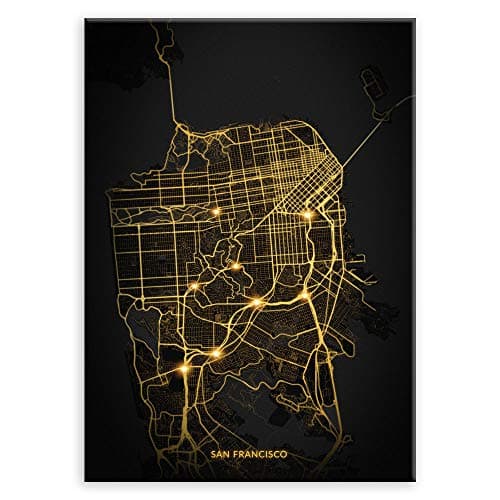 Image of Murrano Metal Wall Posters Art Prints for Walls - Magnetic Poster - HD Quality Wall Art - City Lights - San Francisco - 67 x 48 cm