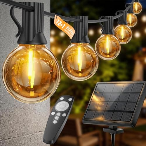 Image of Solar String Festoon Lights Outdoor-G40 LED String Light with Remote-Timer 3/5/8/AT & Dimmable, 4 Modes Solar String Lights Outside Garden, Laminated Glass Panel,Waterproof Gazebo Pergola Patio-10.45M