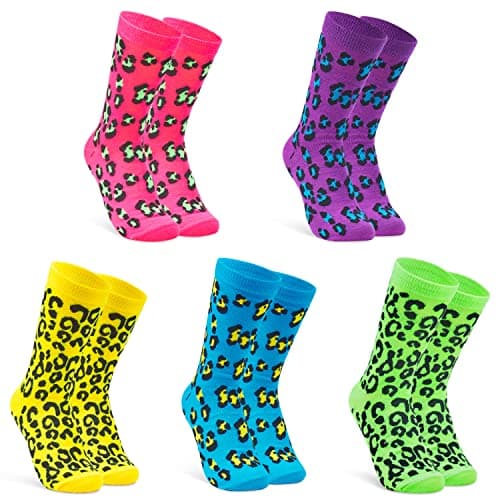 Image of CityComfort Socks for Women & Teens UK Size 4-7, Pack of 5 Soft Warm & Breathable Casual Sports Crew Socks, Gifts for Women (Multi Leopard Print)