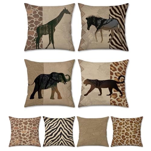 Image of Bonhause Animal Leopard Cushion Covers 45 x 45 cm Double Sided Giraffe Zebra African Throw Pillow Covers Polyester Linen Pillowcases for Sofa Bed Patio Outdoor Home Decor Set of 4