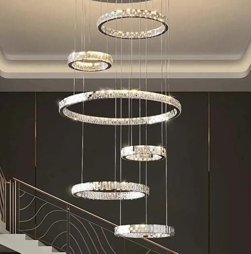 Image of Modern Art Luxury Crystal Creative Chandelier for Staircase Track Food Table Bedroom Pendant Lamp Hanging Light Fixture(Warm White,5 Rings)
