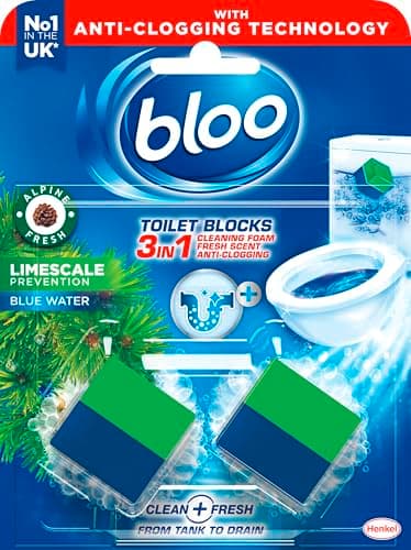 Image of Bloo New 3in1 Toilet Blocks, Pack of 2, Toilet Limescale Remover Cistern Block, Toilet Cleaner Block with Cleaning and Foaming Action, Toilet Fresheners - Limescale Prevention