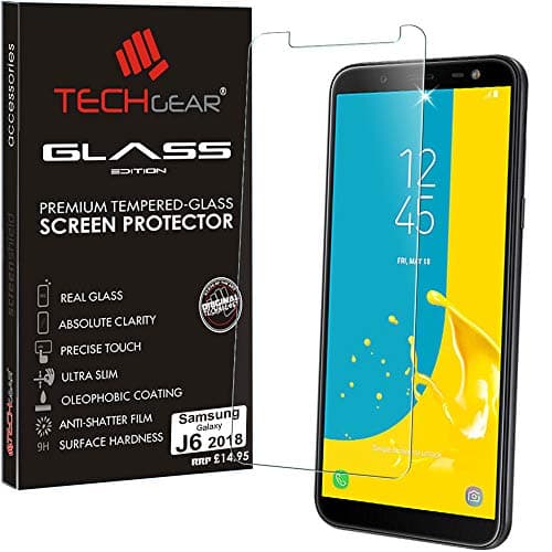 Image of TECHGEAR Screen Protector for Galaxy J6 (SM-J600 Series) - GLASS Edition Genuine Tempered Glass Screen Protector Guard Cover Compatible with Samsung Galaxy J6 2018