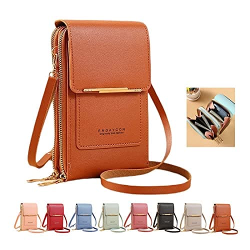 Image of Yebutt Cross Body Bag Women with Multi-Pockets, Leather Ladies Cross Body Handbags Phone Pouch with Long Strap Zips Card Slots, Cellphone Shoulder Bags Coin Purse Wallet (Brown)