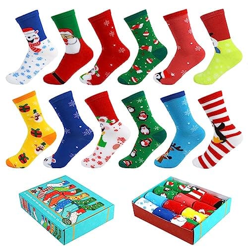 Image of LOKIPA 12 Pairs Christmas Socks for Women & Men, Cotton Ankle Warm Thermal Novelty Gift for Family Christmas