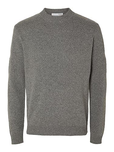 Image of Selected Homme Men's Slhskipper Structure Crew Neck W Knitted Jumper, Gray, M