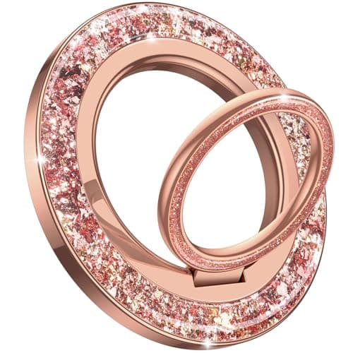 Image of Lamicall Bling Magnetic Phone Ring Holder for MagSafe - [2026 Glitter Twinkle Ring] 360 Rotating Magnet Phone Grip Stand for iPhone 17 16 15 14 13 Pro/Pro Max/Plus, Other Use Metal Ring - Rose Gold