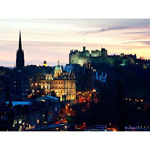 Image of Wee Blue Coo Photo Cityscape Skyline Edinburgh Castle Sunset Dusk Art Print Poster Wall Decor 12X16 Inch