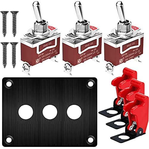 Image of Gebildet 3 Gang Metal Panel Rocker Toggle Switch, 15A 250VAC/20A 12VDC, SPST 2 Position 2 Pin ON/Off Switch Plate with Safety Cover