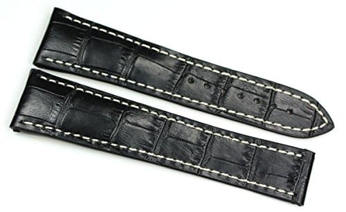 Image of RIOS1931 20 mm / 18 mm, fits Omega folding clasp, calfskin leather watch strap, Germany, black, crocodile embossing, alligator grain