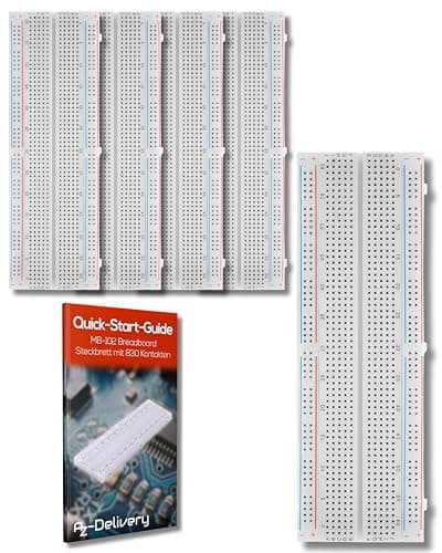 Image of AZDelivery Compatible with MB-102 Breadboard 830 Tie Point Solderless PCB Board Kit 4 Power Rails for Proto Shield Distribution Connecting Blocks compatible with Arduino Including e-Book (Pack of 3)