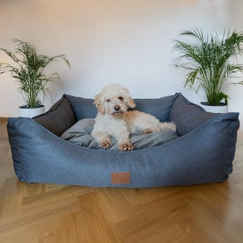 Image of allpetsolutions Willow Premium Luxury Range Dog Bed - Warm, Velvety Cushion, Machine Washable Dog Bed with Raised Rim - Extra Soft Reversible, Removable Pillow Cushion - Extra Large, Grey