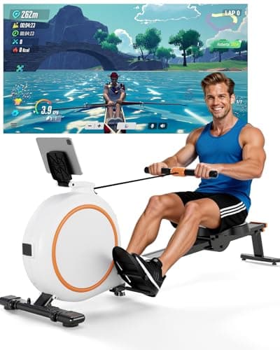 Image of Lacuffy Indoor Rowing Machine, Magnetic with 32 Levels of Quiet Resistance, Rower Machine with Durable Slide Rail, 136kg Capacity with LCD Monitor and App for Home Gym