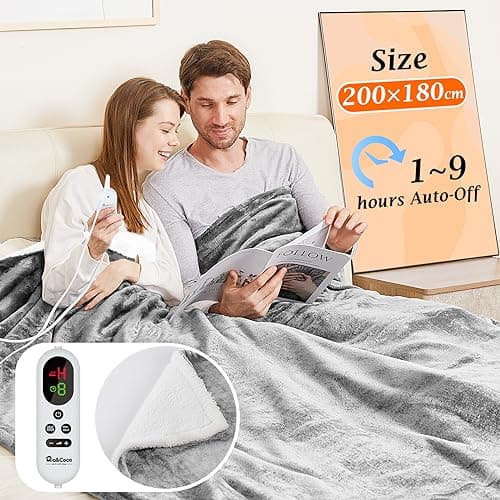 Image of Mia&Coco Electric Heated Blanket King Size Flannel Sherpa Fast Heating 200x180cm, 10 Heat Levels & Up-to-9-Hours Auto-Off Timer & LED Display, for Home Office Use, Machine Washable, ETL Certified,Grey