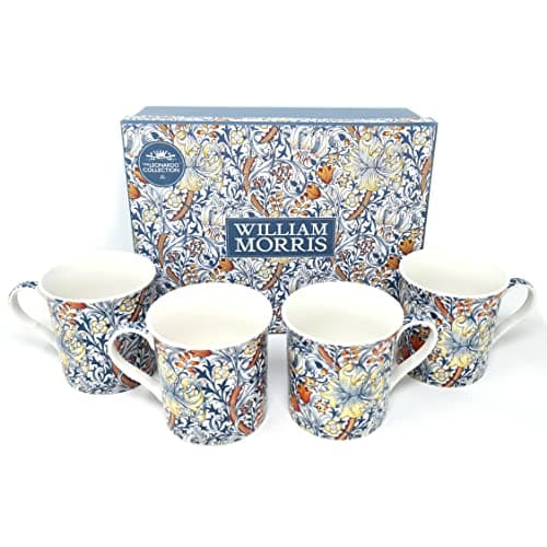 Image of Lesser & Pavey Golden Lilly Mug Set of 4 | Stoneware Mugs for Home, Kitchen, or Office | William Morris Design Ceramic Mug Set | Lovely Coffee Mugs Ideal for Gifts, Tea, or Coffee Lovers