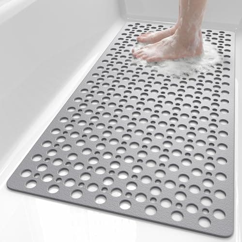 Image of XIYUNTE Bath Mat Non Slip Anti Mould - 88x40cm Long Bathtub Mats Non Slip Bath Mats for Inside Bath, Rubber Anti Slip Shower Mat with Suction Cups, Machine Washable, Grey