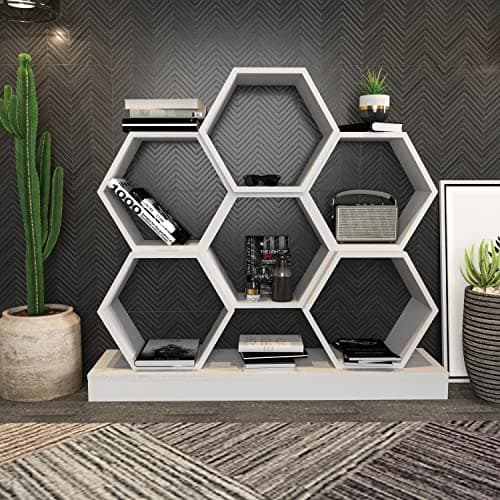Image of DECOROTIKA Cicek Hexagonal Bookshelf Bookcase Honeycomb (White)