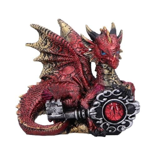 Image of Nemesis Now Keeper of The Key Dragon Figurine, Hand-Painted Fantasy Decor - Red
